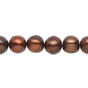 Pearl, cultured freshwater (dyed), dark copper rose, 8-9mm semi-round, D grade, Mohs hardness 2-1/2 to 4. Sold per 16-inch strand.
