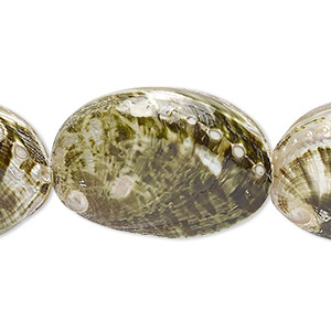 Bead, abalone shell (natural), 32x23mm oval, Mohs hardness 3-1/2. Sold per 13-inch strand.