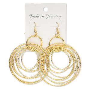 Earring, gold-finished brass and pewter (zinc-based alloy), 61mm