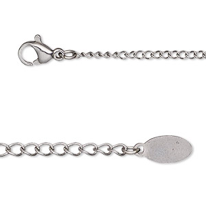 Chain, stainless steel, 1.9mm curb, 18 inches with 2-inch extender chain and lobster claw clasp. Sold individually.