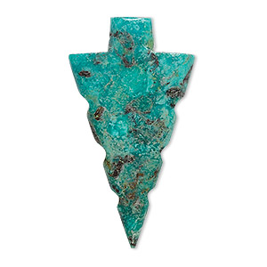 Focal, turquoise (dyed / stabilized), 40x22mm hand-carved arrowhead, C grade, Mohs hardness 5 to 6. Sold individually.
