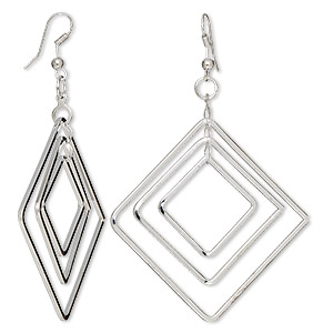 Earring, silver-plated steel, 3-inch graduated diamond-shape with fishhook ear wire. Sold per pair.