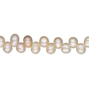 Pearl, cultured freshwater, peach, 5x4mm-6x4mm top-drilled rice, C grade, Mohs hardness 2-1/2 to 4. Sold per 15-inch strand.