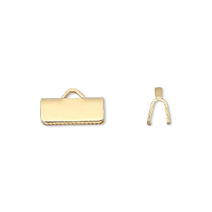 Ribbon crimp end, gold-plated brass, 13x5mm rectangle. Sold per pkg of 10.