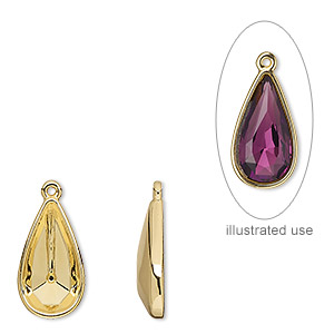Drop, Almost Instant Jewelry&reg;, gold-finished &quot;pewter&quot; (zinc-based alloy), 16x9mm teardrop with 14x7mm teardrop glue-in setting (4322). Sold individually.
