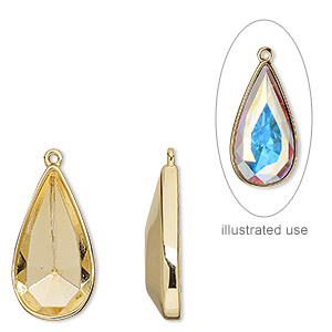 Drop, Almost Instant Jewelry&reg;, gold-finished &quot;pewter&quot; (zinc-based alloy), 24x13mm teardrop with 22x11mm teardrop glue-in setting (4322). Sold individually.