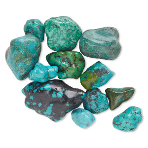 Component mix, turquoise (dyed / stabilized), blue, small to gigantic undrilled nugget, Mohs hardness 5 to 6. Sold per pkg of 12.