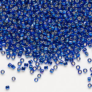 Seed bead, Dyna-Mites&#153;, glass, silver-lined translucent rainbow cobalt, #11 round with square hole. Sold per 40-gram pkg.