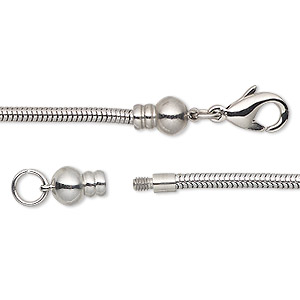 Dione&reg; Easy-On Chain, stainless steel, 2.4mm snake, 7 inches with 3.2mm threaded ball end and lobster claw clasp. Sold individually.