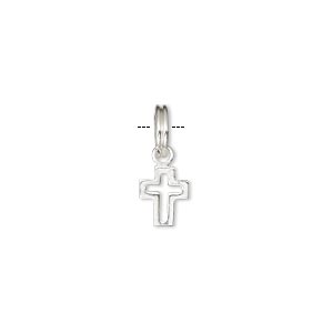 Drop, sterling silver, 8.5x7mm open cross. Sold individually. - Fire ...