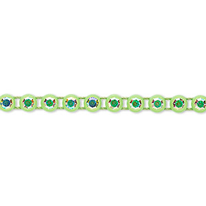 Banding, Preciosa Czech crystal / plastic / cotton, crystal AB and transparent acid green, 4mm wide with 4mm round. Sold per pkg of 1 meter, approximately 200 chatons.