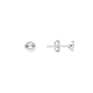 Earstud, sterling silver, 5mm cup, fits 5-7mm bead. Sold per pkg of 5 ...