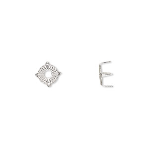 Rhinestone mount, imitation rhodium-plated brass, 6x3.5mm with SS30 rose or rose 4-prong tiffany setting. Sold per pkg of 100.