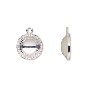 Drop, Almost Instant Jewelry&reg;, rhodium-plated sterling silver and cubic zirconia, clear, 14mm round with SS47 rivoli glue-in setting. Sold individually.
