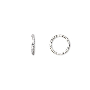 Jump ring, sterling silver, 10mm soldered textured round, 8mm inside diameter, 18 gauge. Sold per pkg of 10.
