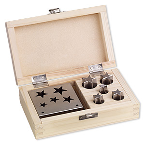 Disc cutter, steel and wood, 3x3x1-inch base for cutting 13x12mm-24x23mm stars. Sold per 6-piece set.