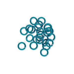 Jump ring, niobium, teal, 5mm round, 3.4mm inside diameter, 20 gauge. Sold per pkg of 25.