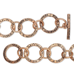 Chain, antiqued copper, 15mm textured round link, 36 inches with toggle clasp. Sold individually.