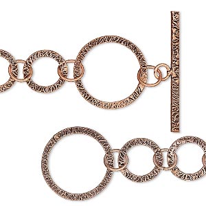 Chain, antiqued copper, 25mm textured round link, 36 inches with toggle clasp. Sold individually.