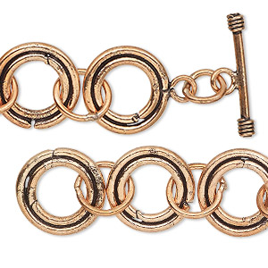 Chain, antiqued copper, 16mm round link, 6-1/2 inches with toggle clasp. Sold individually.