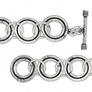 Chain, antique silver-plated copper, 16mm round link, 36 inches with toggle clasp. Sold individually.