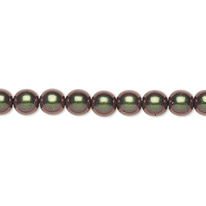 Bead, Czech glass druk, metallic green, 6mm round. Sold per 15-1/2&quot; to 16&quot; strand, approximately 65 beads.