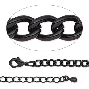 Chain, black-finished steel and brass, 2.7mm figure 8, 18 inches with  2-inch extender chain and lobster claw clasp. Sold individually. - Fire  Mountain Gems and Beads