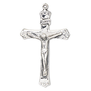 Focal, antiqued sterling silver, 43x28mm crucifix with flowers. Sold individually.