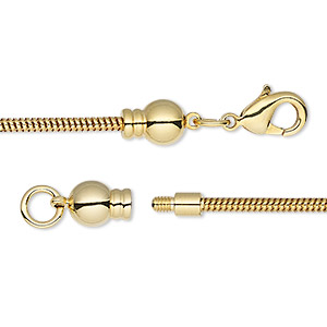 Dione&reg;, Easy-On Chain, gold-plated brass, 2mm snake, 7-1/2 inches with 3.3mm threaded ball end and lobster claw clasp. Sold individually.