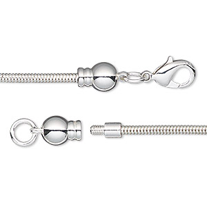 Dione&reg;, Easy-On Chain, silver-plated brass, 2mm snake, 7-1/2 inches with 3.3mm threaded ball end and lobster claw clasp. Sold individually.
