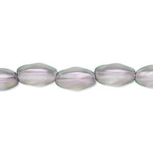 Bead, Czech pressed glass, pearlized silver, 12x7mm twisted oval. Sold per 15-1/2&quot; to 16&quot; strand, approximately 30 beads.