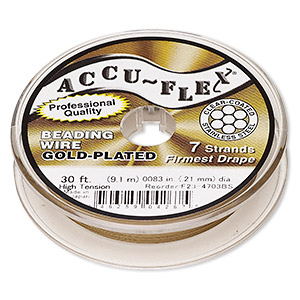 Beading wire, Accu-Flex&reg;, nylon and 24Kt gold-plated stainless steel, clear, 7 strand, 0.0083-inch diameter. Sold per 30-foot spool.