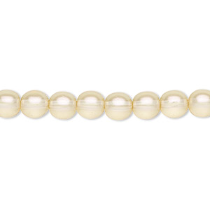 Bead, Czech pressed glass, pearlized cream, 6mm round. Sold per 15-1/2&quot; to 16&quot; strand, approximately 65 beads.