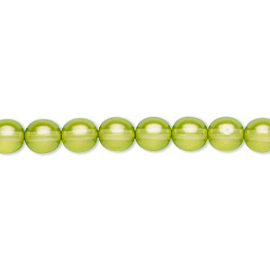 Bead, Czech pressed glass, pearlized green, 6mm round. Sold per 16-inch strand, approximately 65 beads.