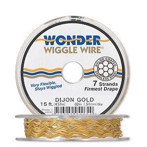 Beading wire, Wonder Wiggle Wire&reg;, stainless steel and nylon, Dijon gold, 0.02-inch diameter. Sold per 15-foot spool.