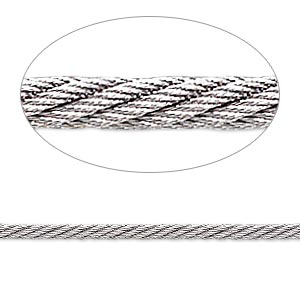 Beading wire, Accu-Flex&reg; twisted cable wire, stainless steel, 343 strand, 0.09-inch (2.3mm) diameter. Sold per 20-inch strand.