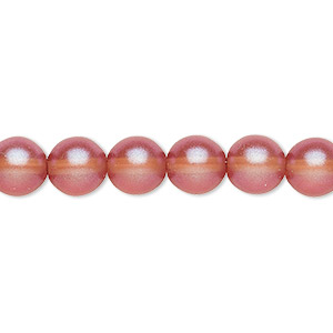 Bead, Czech pressed glass, pearlized apricot, 8mm round. Sold per 15-1/2&quot; to 16&quot; strand, approximately 50 beads.