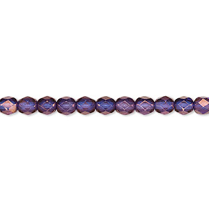 Bead, Czech fire-polished glass, purple and gold, 4mm faceted round. Sold per 15-1/2&quot; to 16&quot; strand, approximately 100 beads.