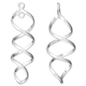 Focal, fine silver, 47x11mm double spiral and loop. Sold per pkg of 2.