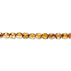 Bead, Czech fire-polished glass, tortoise gold, 4mm faceted round. Sold per 15-1/2&quot; to 16&quot; strand, approximately 100 beads.