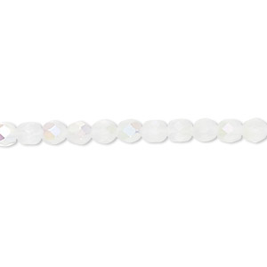 Bead, Czech fire-polished glass, matte opal AB, 4mm faceted round. Sold per 15-1/2&quot; to 16&quot; strand.