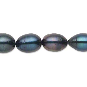 Pearl, cultured freshwater (dyed), bluegrass, 9-10mm rice, C grade, Mohs hardness 2-1/2 to 4. Sold per 16-inch strand.