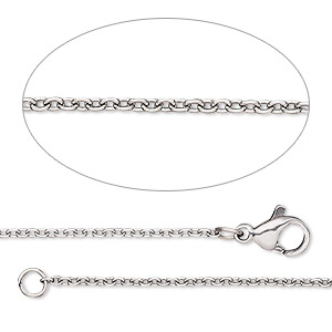 Chain, stainless steel, 1.4mm cable, adjustable at 16 and 18 inches with lobster claw clasp. Sold individually.