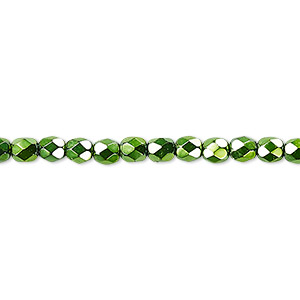 Bead, Czech fire-polished glass, opaque emerald green carmen, 4mm faceted round. Sold per 15-1/2&quot; to 16&quot; strand.