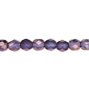 Bead, Czech fire-polished glass, translucent purple and gold, 6mm faceted round. Sold per 15-1/2&quot; to 16&quot; strand, approximately 65 beads.