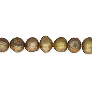 Pearl, cultured freshwater (dyed), antique brass, 4-6mm flat-sided potato, D- grade, Mohs hardness 2-1/2 to 4. Sold per 14-inch strand.