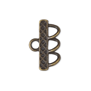 End bar, antique brass-finished &quot;pewter&quot; (zinc-based alloy), 25x4.5mm single-sided diamond design with 3 loops. Sold per pkg of 6.