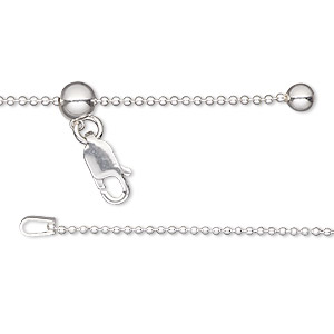 Chain, Gossamer&#153;, sterling silver and silicone, 1.2mm ball chain with 4mm ball and 5mm adjustable slider bead, adjustable from 16-24 inches with lobster claw clasp. Sold individually.