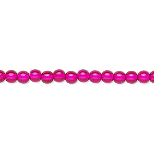Bead, Czech dipped d&#233;cor glass druk, translucent hot pink, 4mm round. Sold per 15-1/2&quot; to 16&quot; strand.