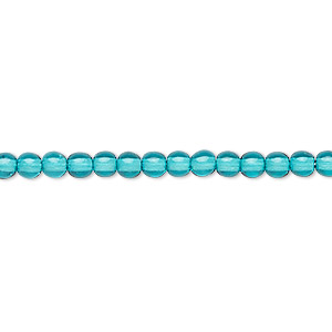 Bead, Czech dipped d&#233;cor glass druk, translucent turquoise blue, 4mm round. Sold per 15-1/2&quot; to 16&quot; strand.